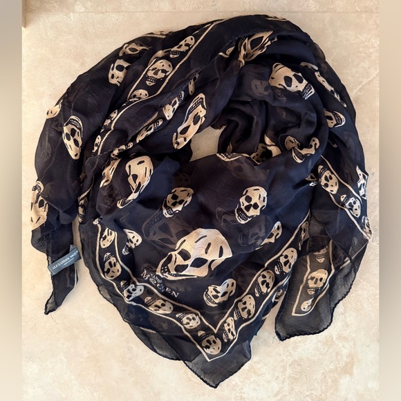 Alexander McQueen Accessories - Alexander McQueen Silk Skull Scarf Black Beige